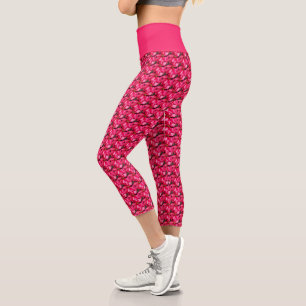 Pink Poinsettia Floral Pattern Capri Leggings