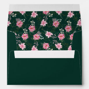 Pink Poinsettia Flowers on Dark Green Envelope