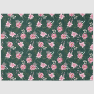 Pink Poinsettia Flowers on Dark Green Tissue Paper