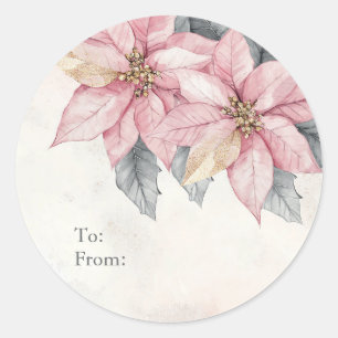 Pink Poinsettia Flowers Personalized To and From Classic Round Sticker