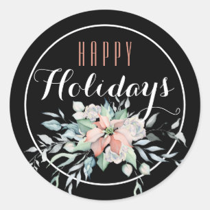 Pink Poinsettia  Happy Holiday Classic Round Sticker