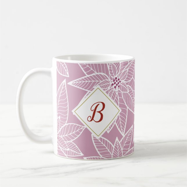 Pink Poinsettia Holiday Initial Mug (Left)