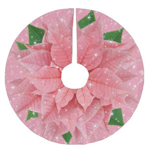 Pink Poinsettia Holiday Sparkle Brushed Polyester Tree Skirt