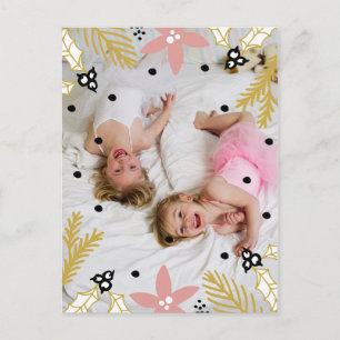 Pink Poinsettia Holly Jolly   Photo Holiday Card
