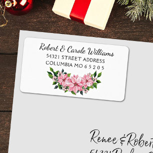 Pink Poinsettia Swag Return Address Label