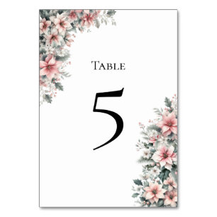 Pink Poinsettia Table Number Card