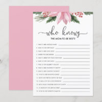 Pink Poinsettia Who Knows Mom Baby Shower Game