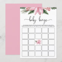 Pink Poinsettia Winter Baby Shower Bingo Game