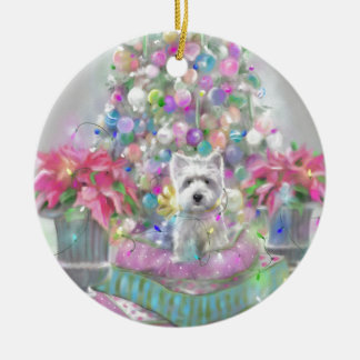 Pink Poinsettias Ceramic Ornament