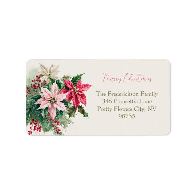 Pink Poinsettias Elegant Christmas Label (Front)