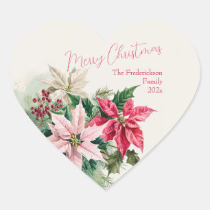 Pink Poinsettias Elegant Christmas Sticker