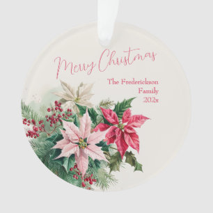 Pink Poinsettias Elegant Round Ornament