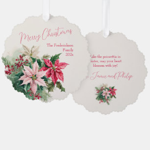 Pink Poinsettias Elégante carte d'ornement en papi