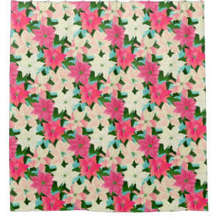 Pink Poinsettias Teal Christmas