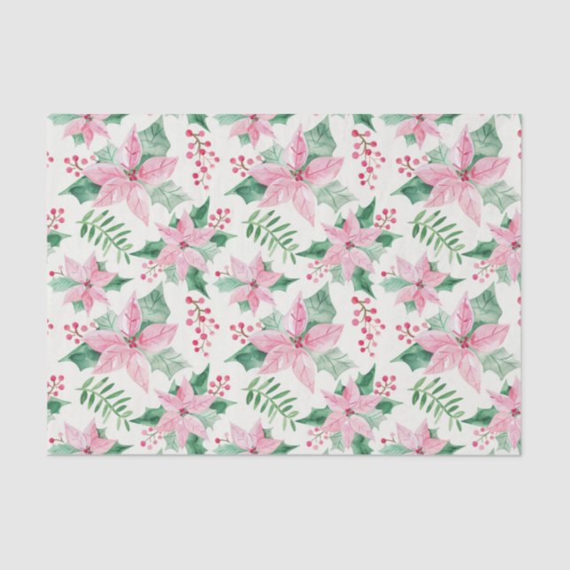 Pink Poinsettias Vintage Christmas Tissue Paper (Front)