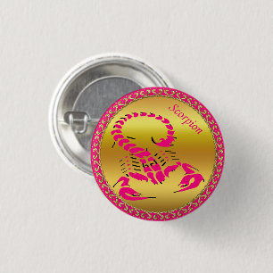 Pink poisonous scorpion very venomous insect 1 inch round button