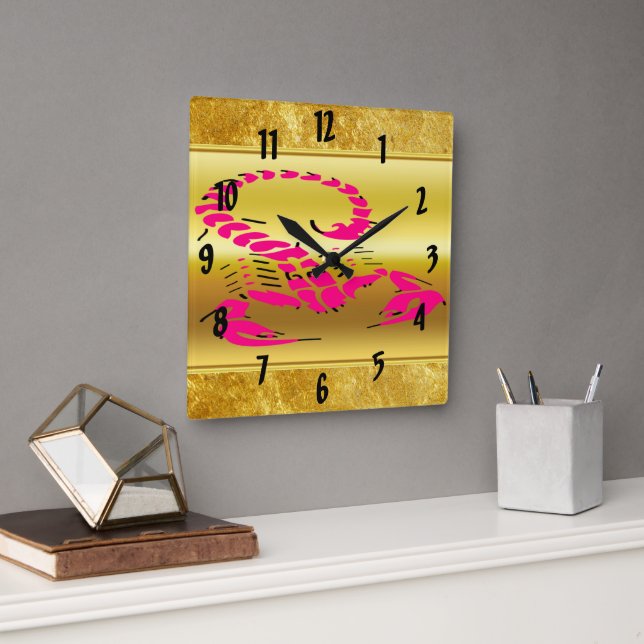 Pink poisonous scorpion very venomous insect square wall clock (Office)