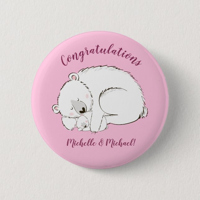Pink Polar Bear 2 Inch Round Button (Front)