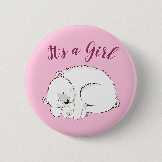 Pink Polar Bear 2 Inch Round Button (Front)