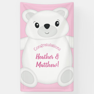 Pink Polar Bear Baby Shower Banner