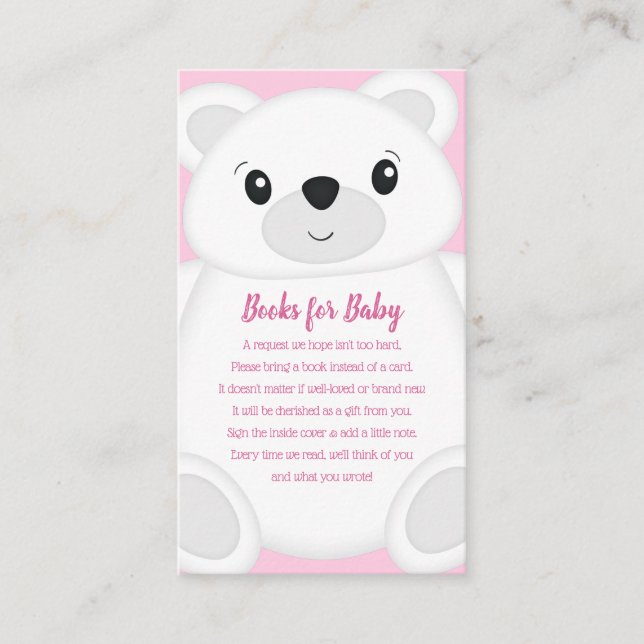 Pink Polar Bear Baby Shower Enclosure Card (Front)