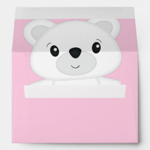 Pink Polar Bear Baby Shower Envelope