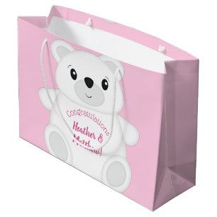 Pink Polar Bear Baby Shower Large Gift Bag
