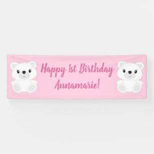 Pink Polar Bear Birthday Party Banner
