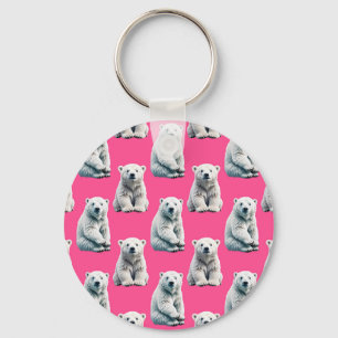 Pink Polar Bear Pattern Design  Keychain