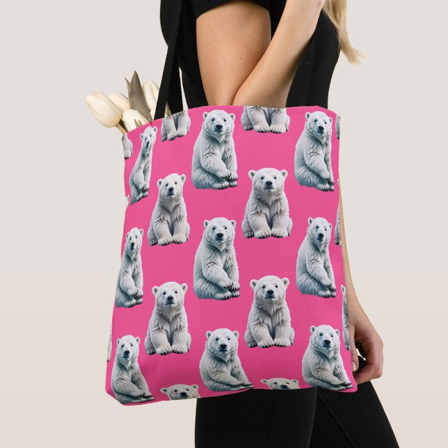 Pink Polar Bear Pattern Design  Tote Bag (Creator Uploaded)