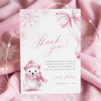 Pink Polar Bear Thank You Card