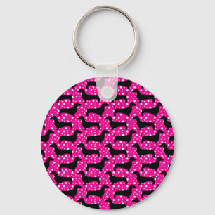 Pink Polka Dachshunds Keychain
