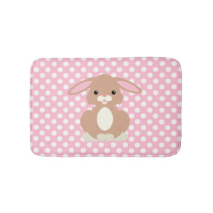 Pink Polka Dot and Bunny Rabbit Bath Mat