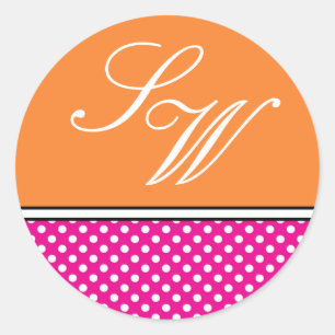 Pink Polka Dot and Tangerine Wedding Sticker