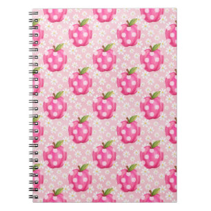 Pink Polka Dot Apple & Daisy Seamless Pattern Notebook