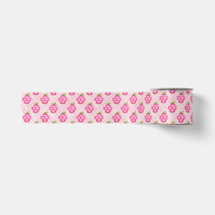 Pink Polka Dot Apple & Daisy Seamless Pattern Satin Ribbon