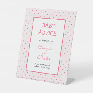 Pink polka dot baby advice table sign