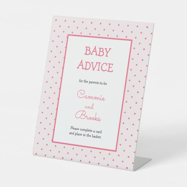 Pink polka dot baby advice table sign (Front)