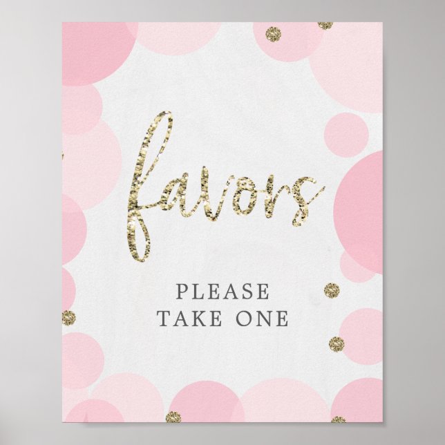 Pink Polka Dot Baby Shower Favors Sign (Front)