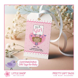 Pink Polka Dot Baby Shower It’s a Girl Gift Tags