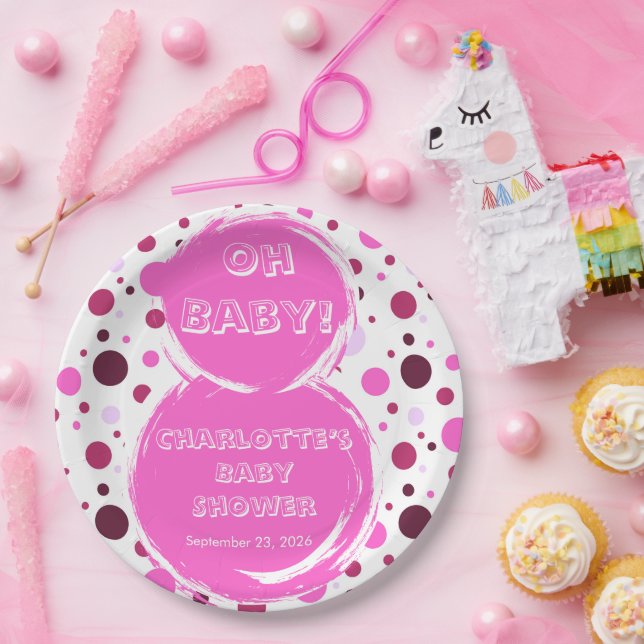 Pink polka dot baby shower Paper plates (Party)