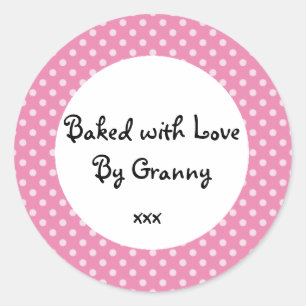 Pink Polka dot 'baked by Granny' sticker