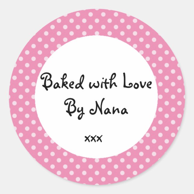 Pink Polka dot 'baked by nana' sticker (Front)