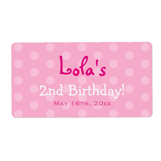 Pink Polka Dot Birthday Water Bottle Labels