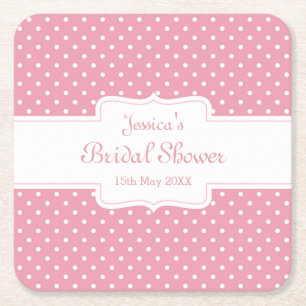 Pink Polka Dot "Bridal Shower" Personalised Square Paper Coaster