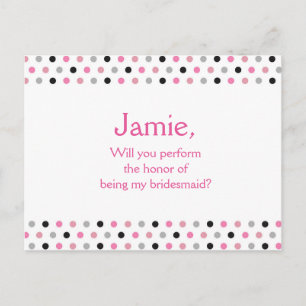Pink polka dot bridesmaid proposal invitation postcard
