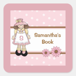 Pink Polka Dot Child's Personalized Bookplate Square Sticker