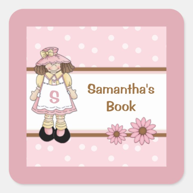 Pink Polka Dot Child's Personalized Bookplate Square Sticker (Front)