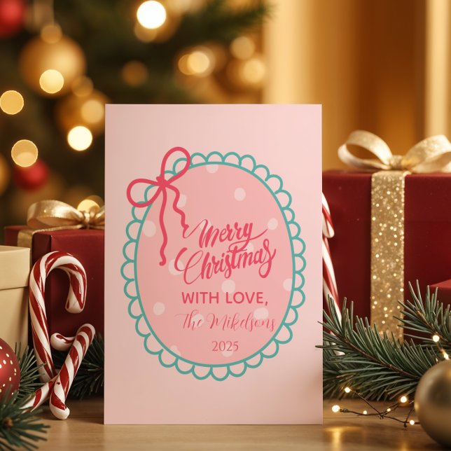 Pink Polka Dot Christmas Holiday Card (Creator Uploaded)