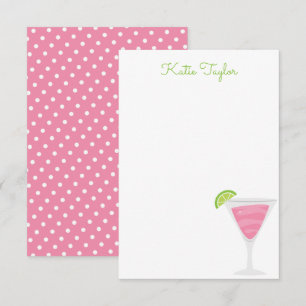 Pink Polka Dot Cocktail Personalized Note Cards